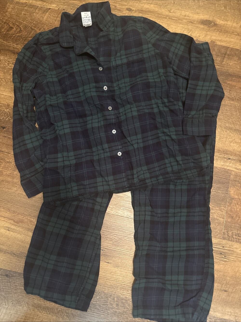 Lands' End Women 2 Piece Flannel Pajama Set Large green plaid